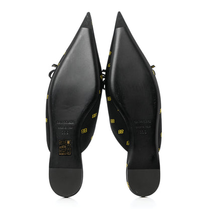Balenciaga Crepe Satin BB Printed Pointy Toe Knife Flat Mules 36.5 Black Yellow 5 of 9