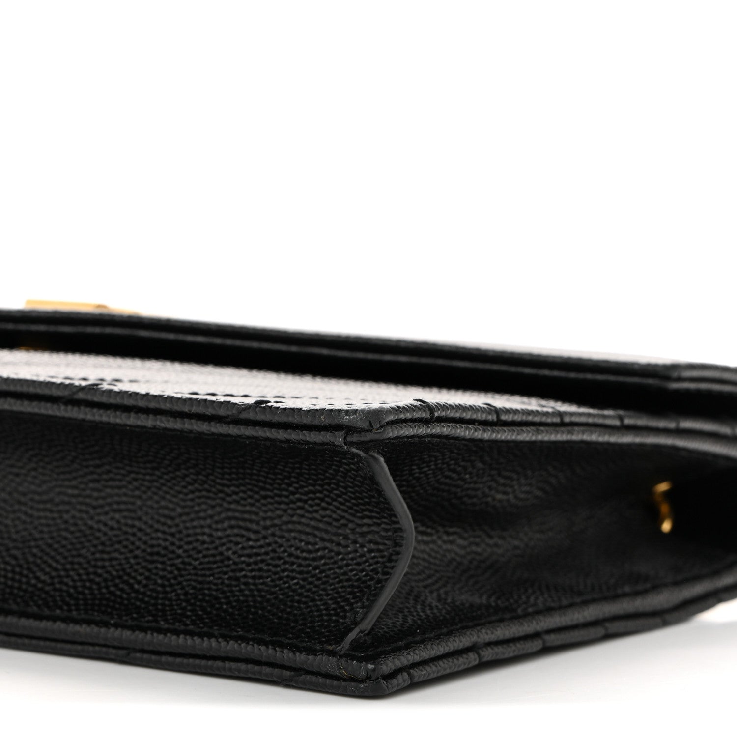 Saint Laurent Grain De Poudre Matelasse Chevron Monogram Envelope Chain Wallet Black 10 of 14