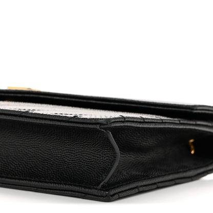 Saint Laurent Grain De Poudre Matelasse Chevron Monogram Envelope Chain Wallet Black 10 of 14