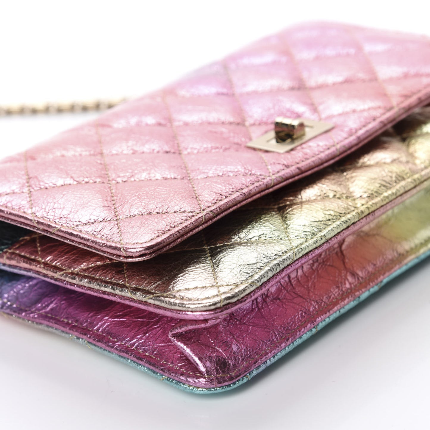 Metallic Goatskin Quilted 2.55 Reissue Wallet on Chain WOC Multicolor