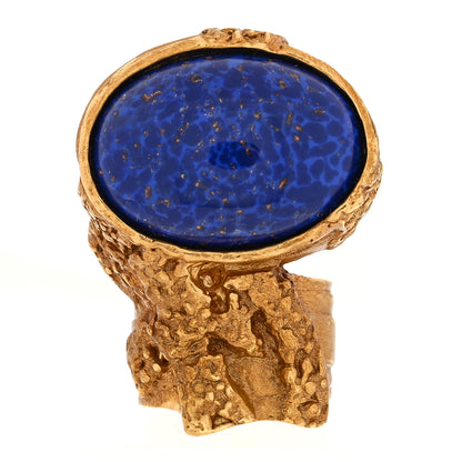 Saint Laurent Glass Cabochon Arty Ovale Ring 52/6 Gold Blue 1 of 4