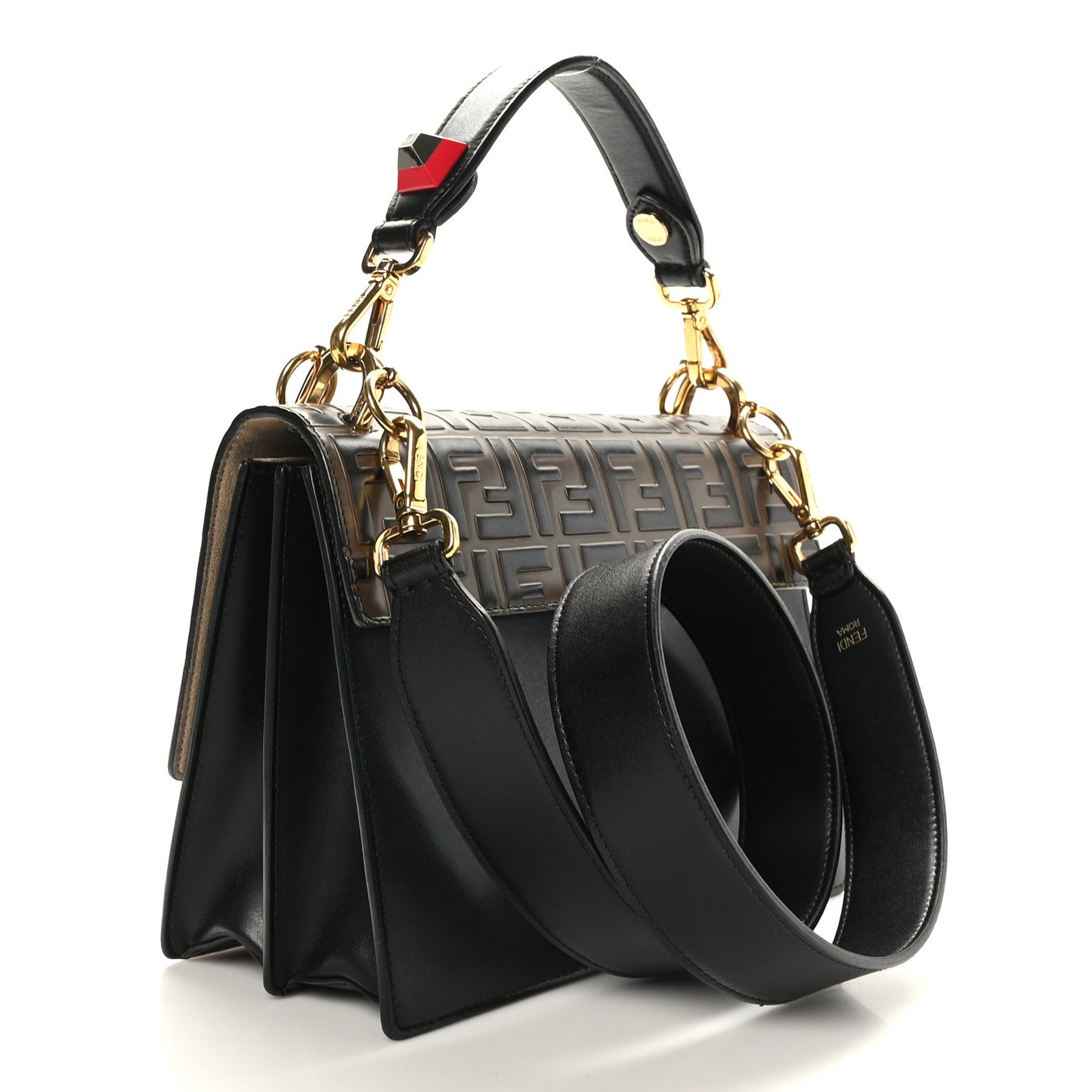 Vitello Liberty Bi-Color FF 1974 Embossed Kan I Shoulder Bag Black Maya