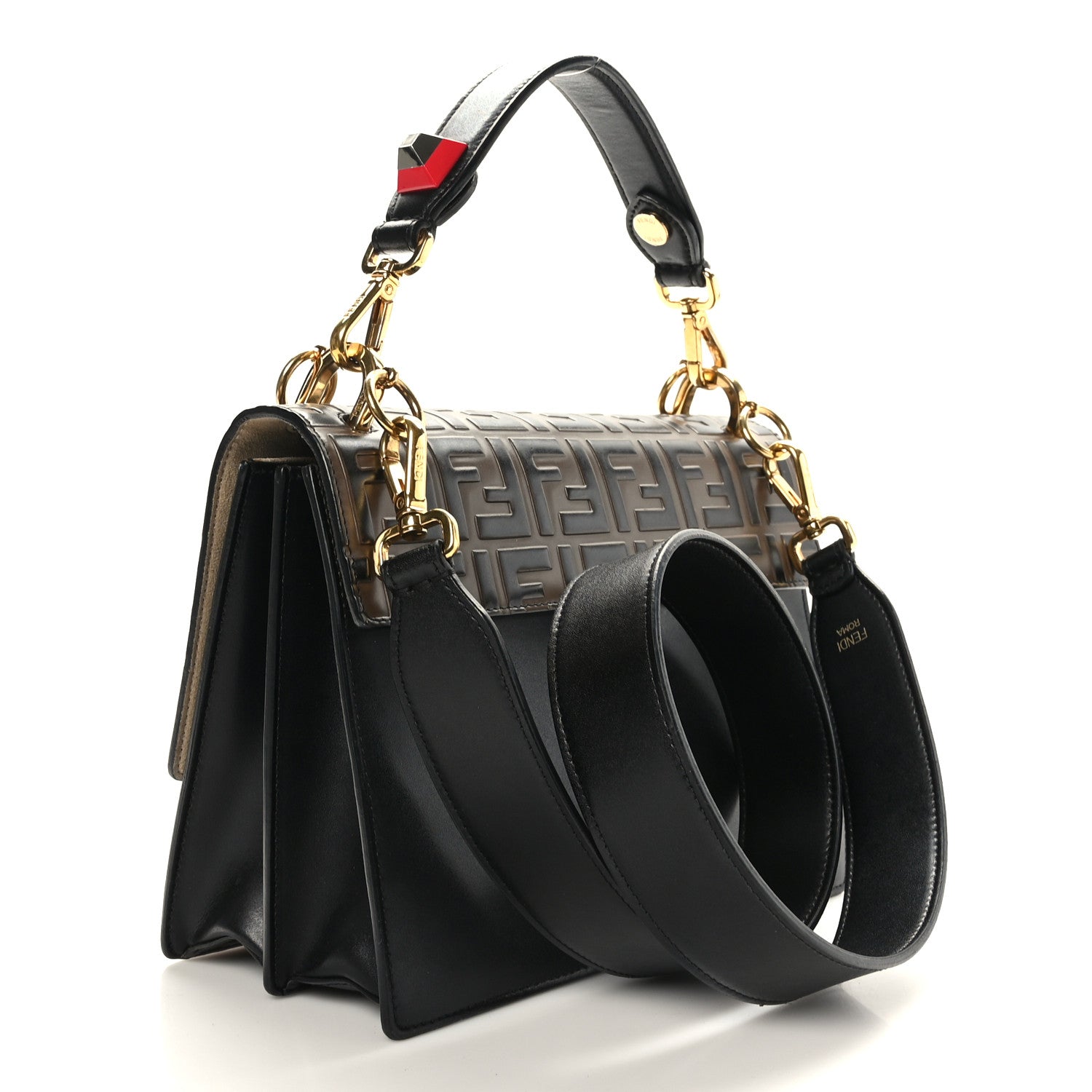 Fendi Vitello Liberty Bi-Color FF 1974 Embossed Kan I Shoulder Bag Black Maya 3 of 9
