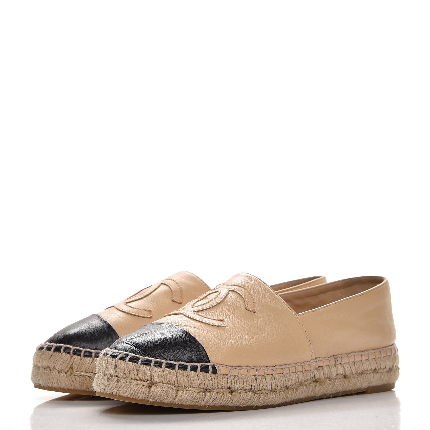 Chanel Lambskin CC Espadrilles 37 Beige Black 3 of 10