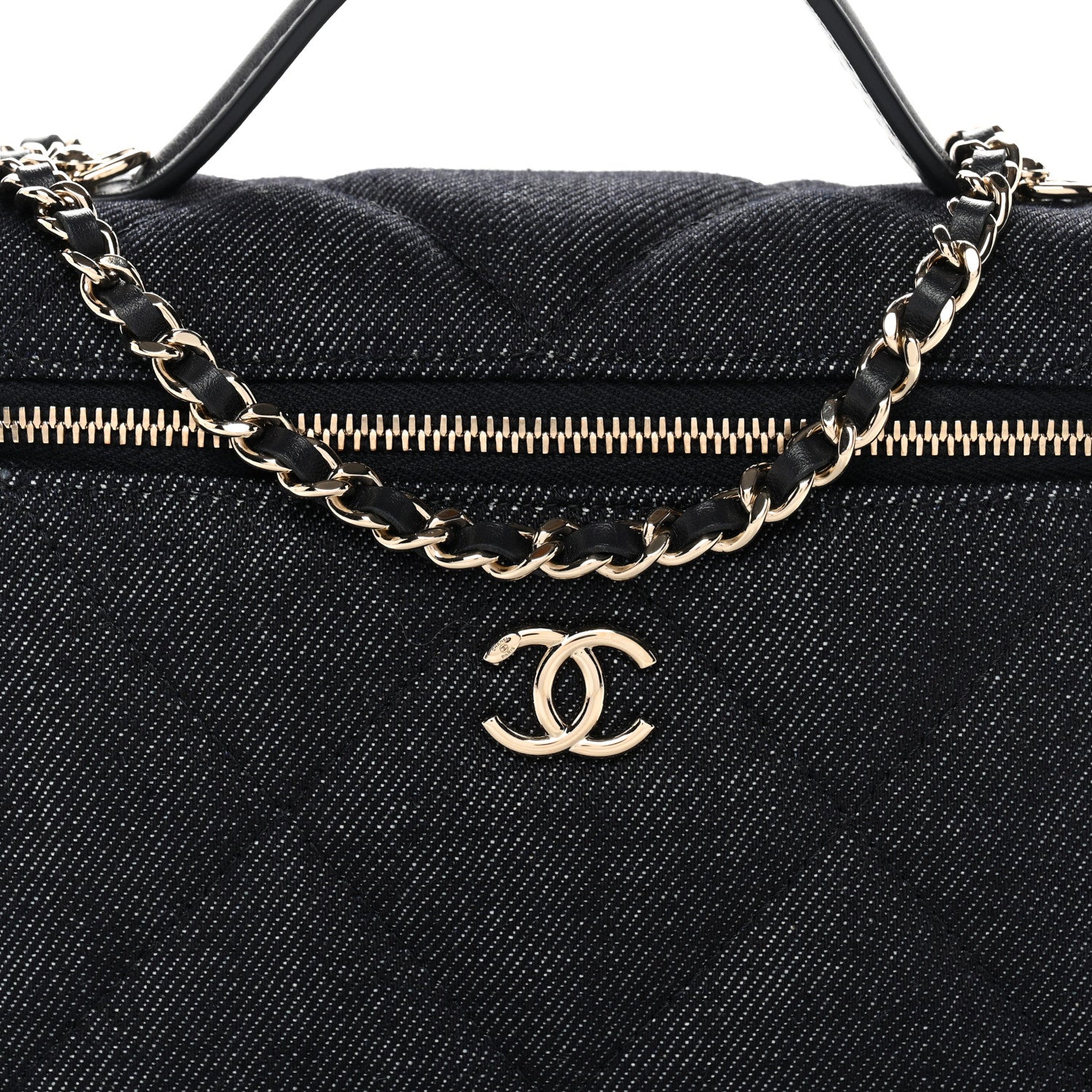 Chanel Denim Quilted Top Handle Slim Vanity Case With Chain Dark Blue 8 of 10