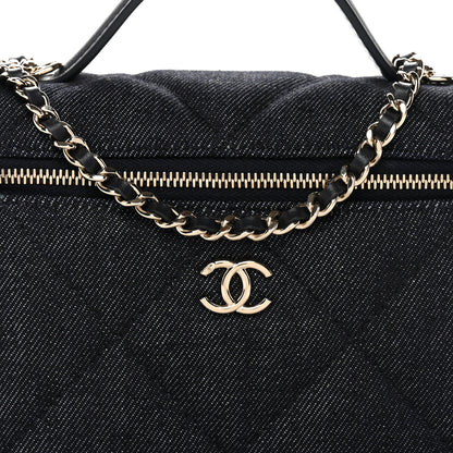Chanel Denim Quilted Top Handle Slim Vanity Case With Chain Dark Blue 8 of 10