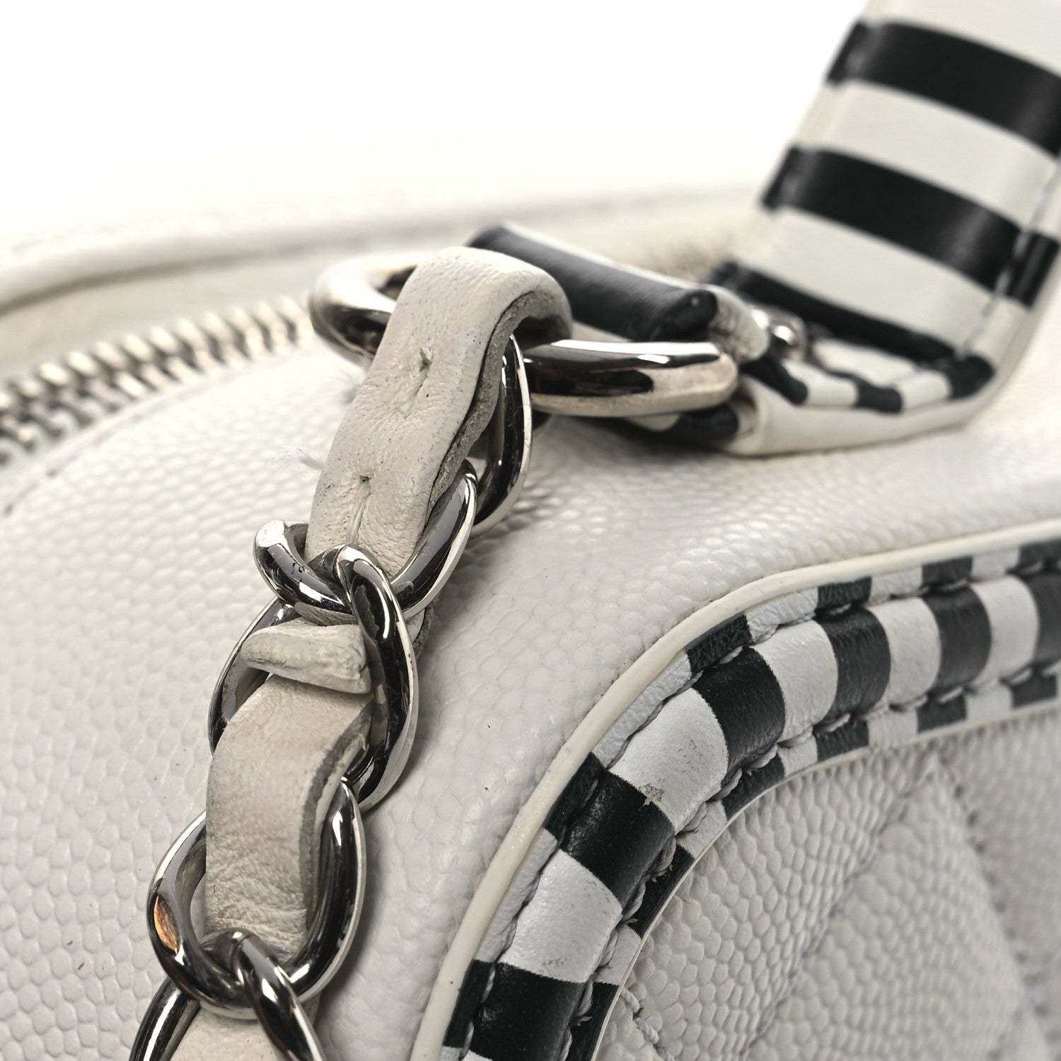Chanel Caviar Quilted Striped Medium CC Filigree Vanity Case White Black 13 of 13