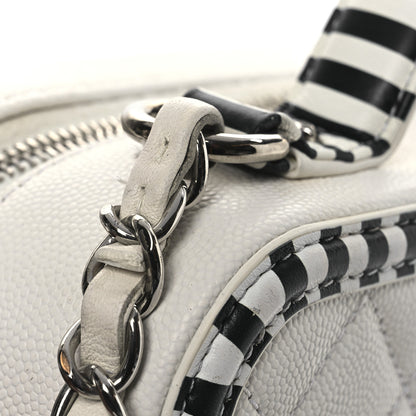 Chanel Caviar Quilted Striped Medium CC Filigree Vanity Case White Black 13 of 13