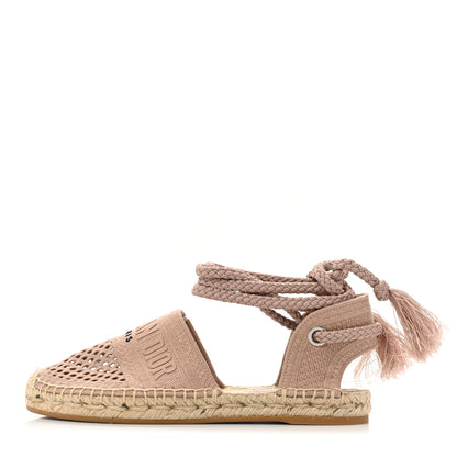 Christian Dior Canvas Embroidered Granville Ankle Tie Espadrilles Flats 37.5 Clay 1 of 8