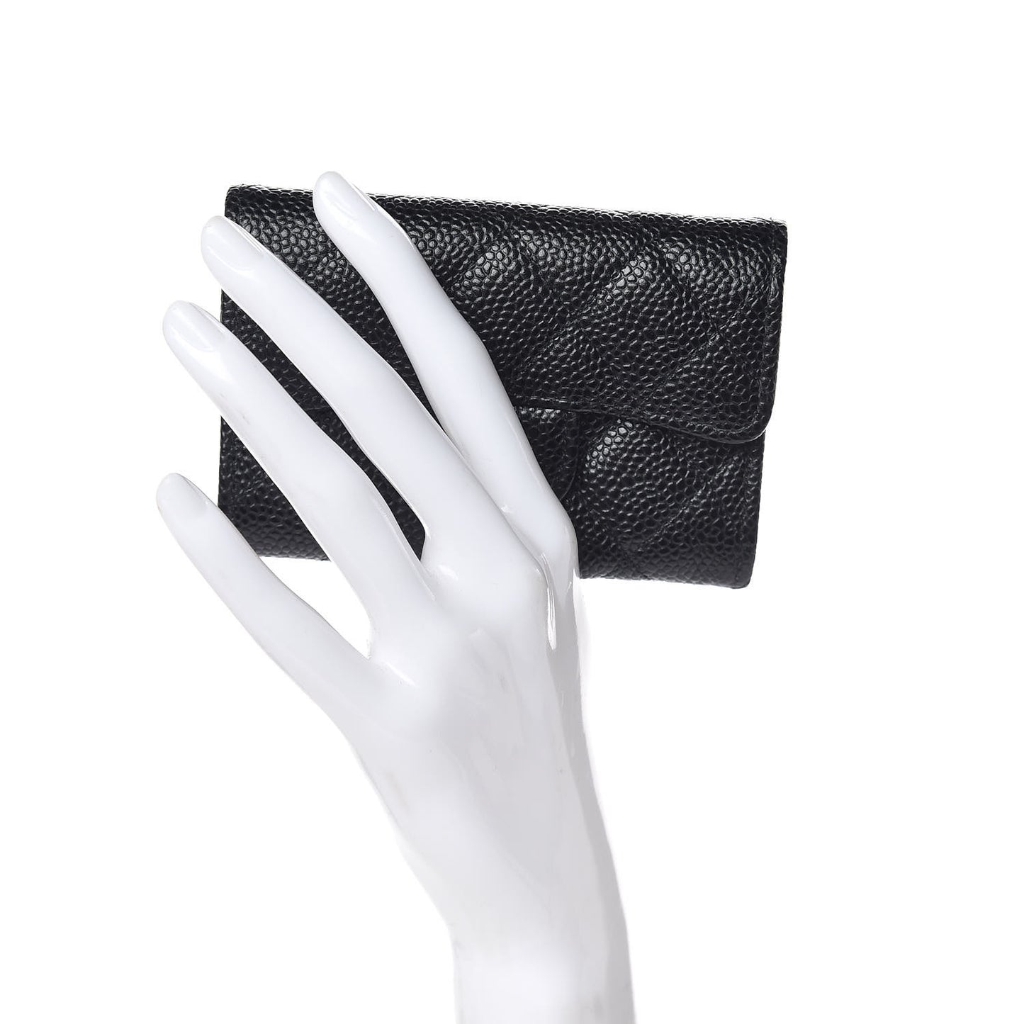 Caviar Quilted Flap Card Holder Black