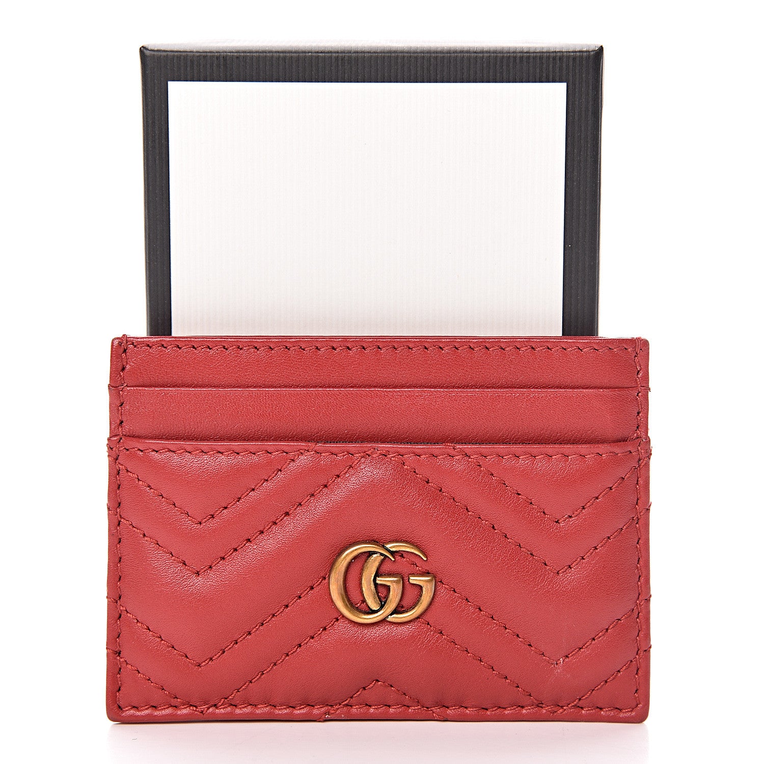 Gucci Calfskin Matelasse GG Marmont Card Holder Hibiscus Red 7 of 7