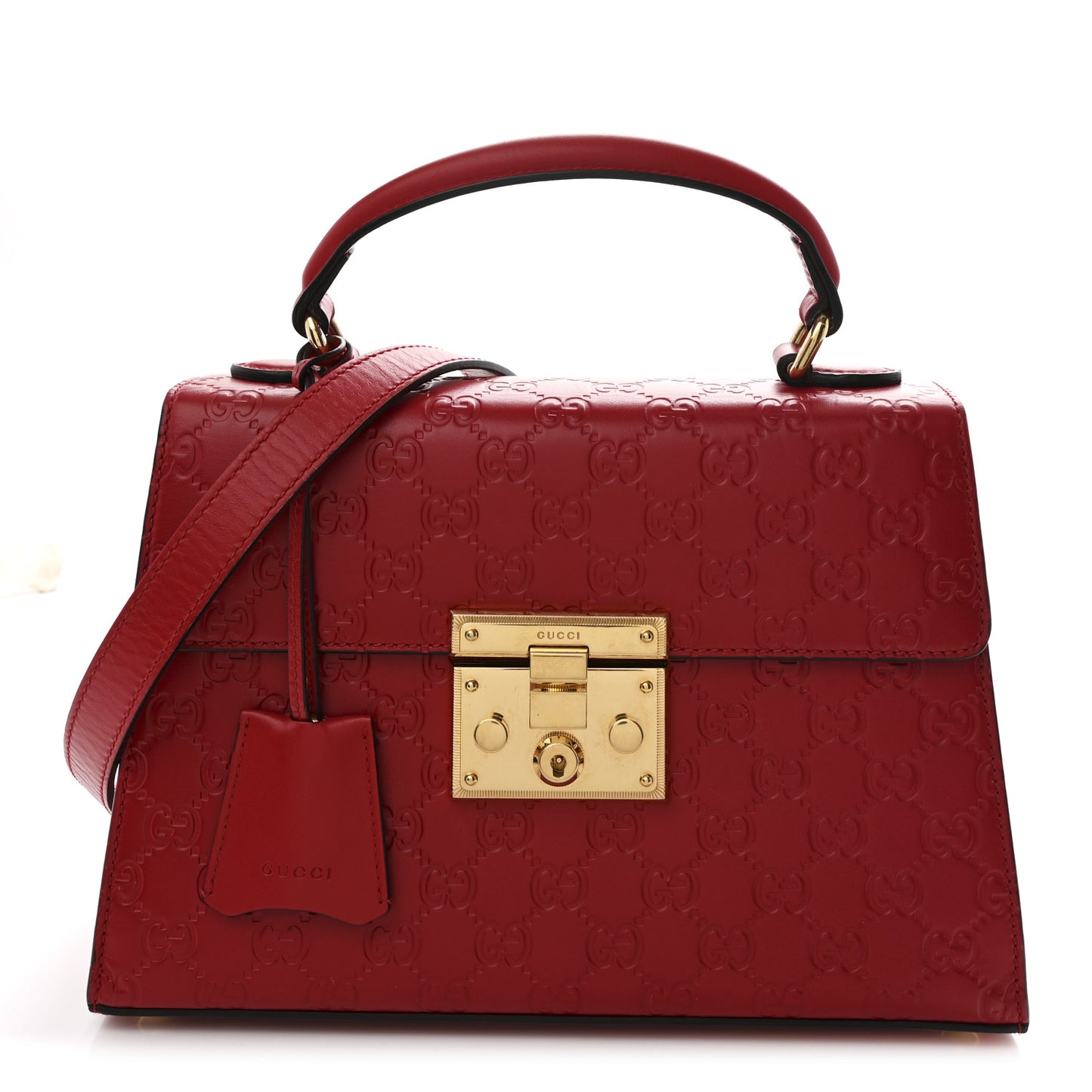 Guccissima Signature Small Padlock Top Handle Bag Hibiscus Red