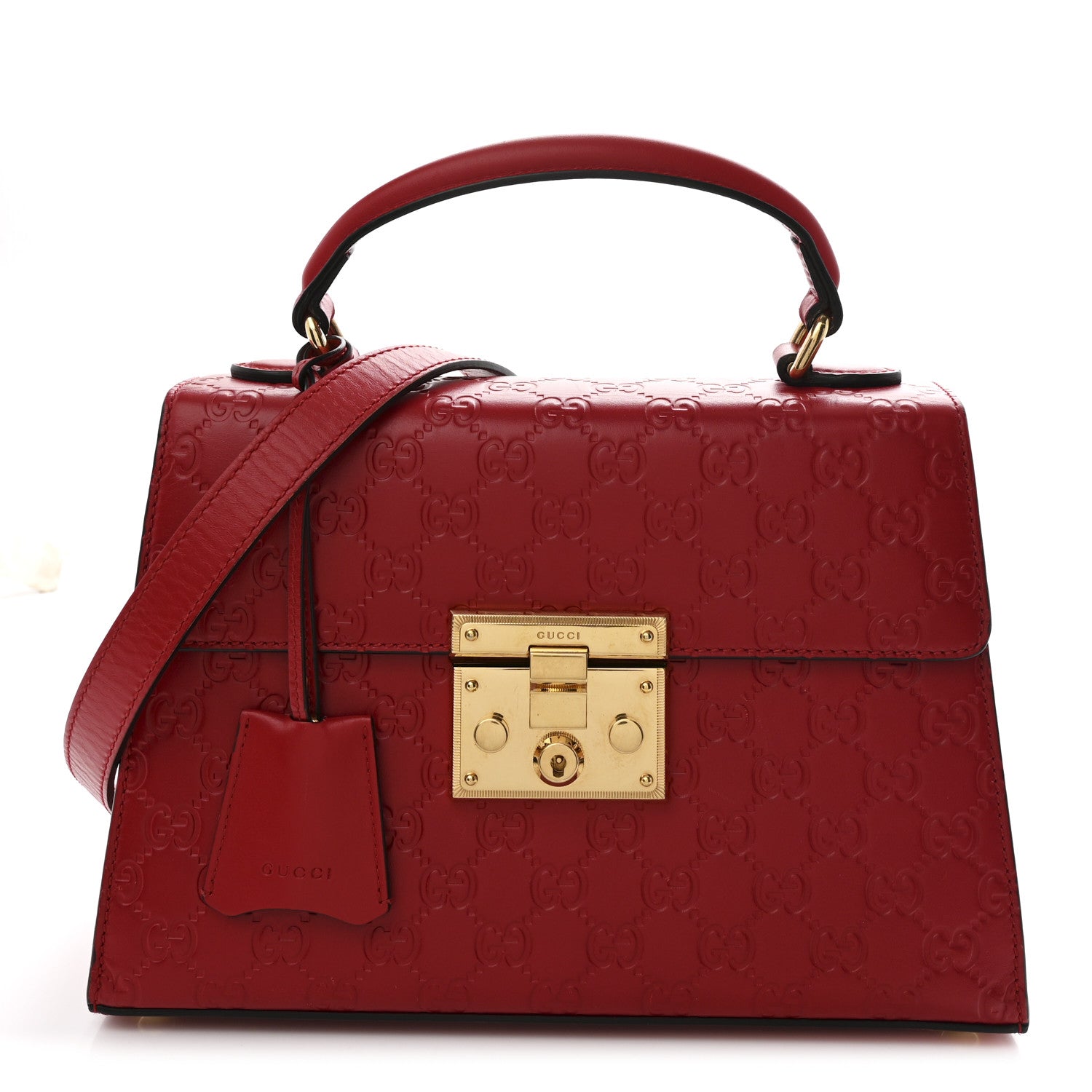 Gucci Guccissima Signature Small Padlock Top Handle Bag Hibiscus Red 1 of 12