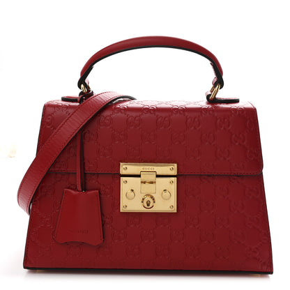 Gucci Guccissima Signature Small Padlock Top Handle Bag Hibiscus Red 1 of 12