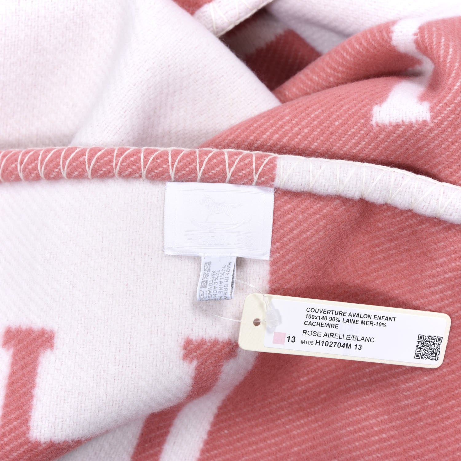 Hermes Wool Cashmere Avalon Baby Blanket Rose Airelle White 3 of 3