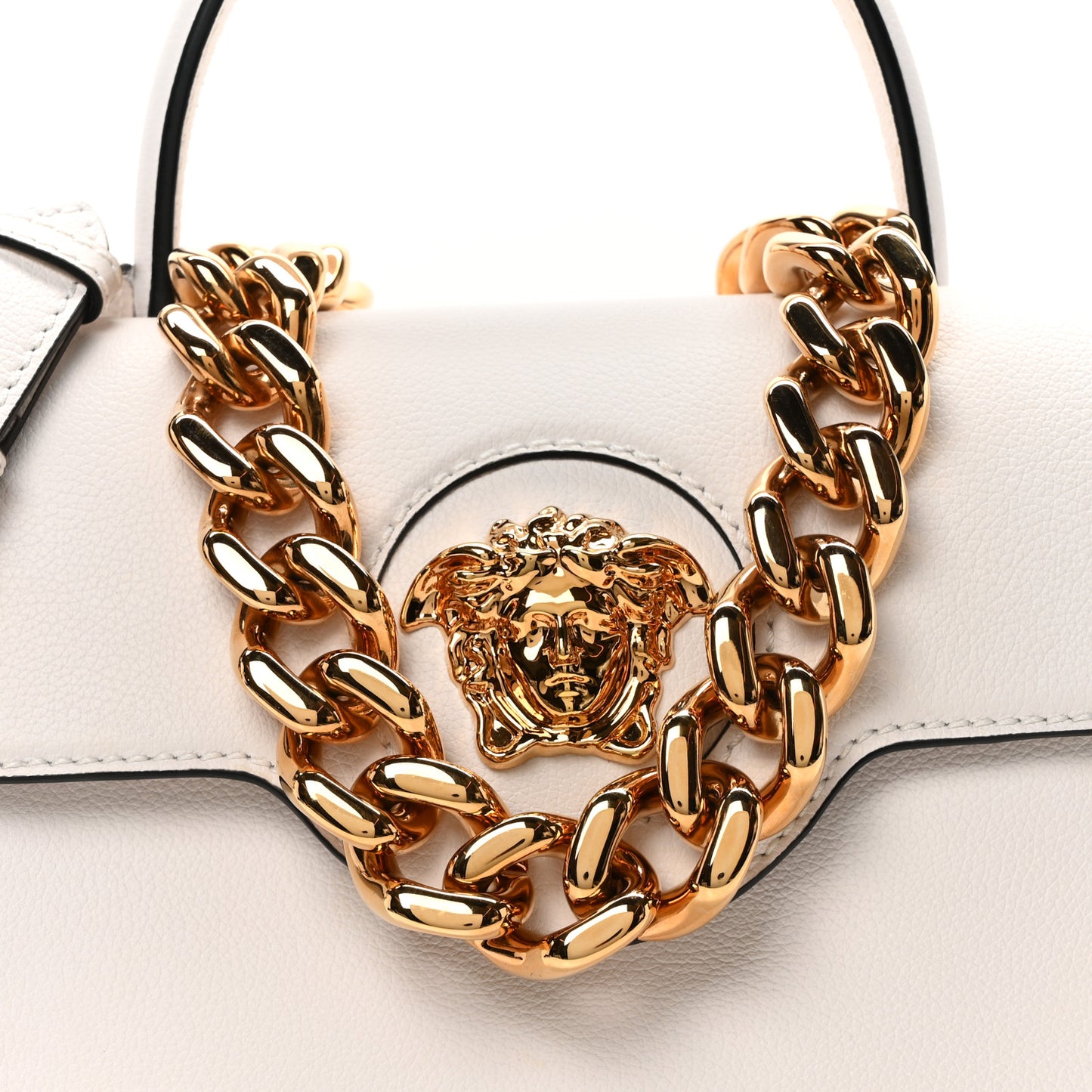 Grained Calfskin Medium La Medusa Top Handle Handbag White