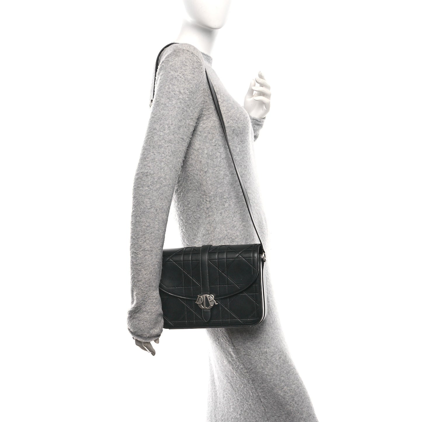 Calfskin Cosmo Laser Cut Cannage Medium Dior Charm Messenger Bag Black