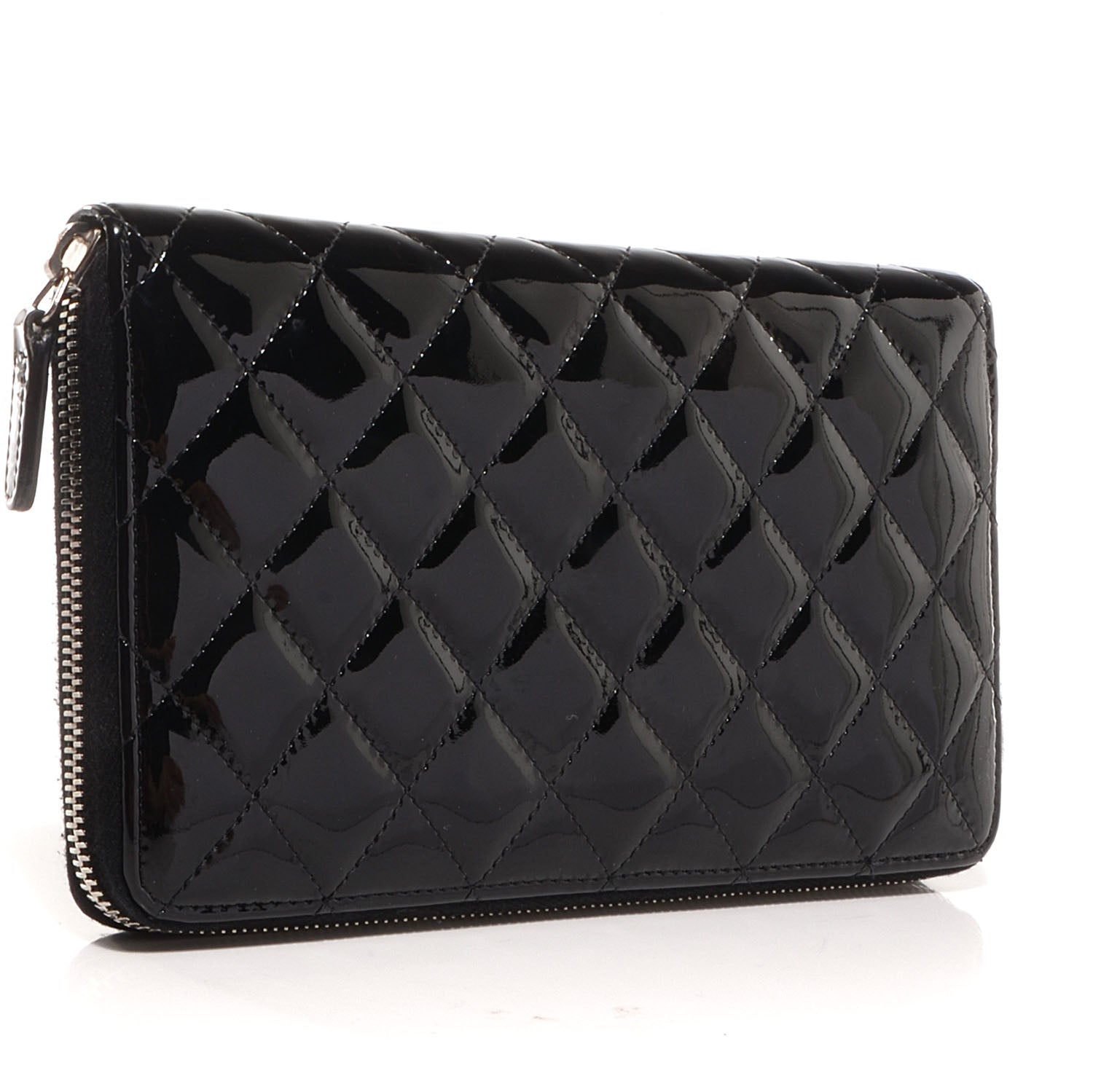 Chanel Patent Quilted Large Zip Around Organizer Wallet Black 3 of 7