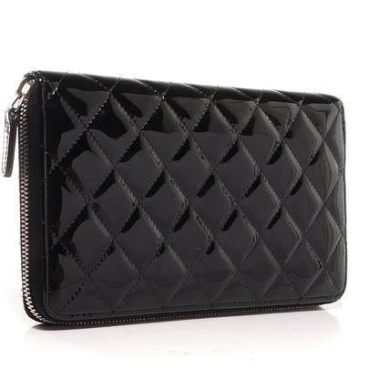 Chanel Patent Quilted Large Zip Around Organizer Wallet Black 3 of 7
