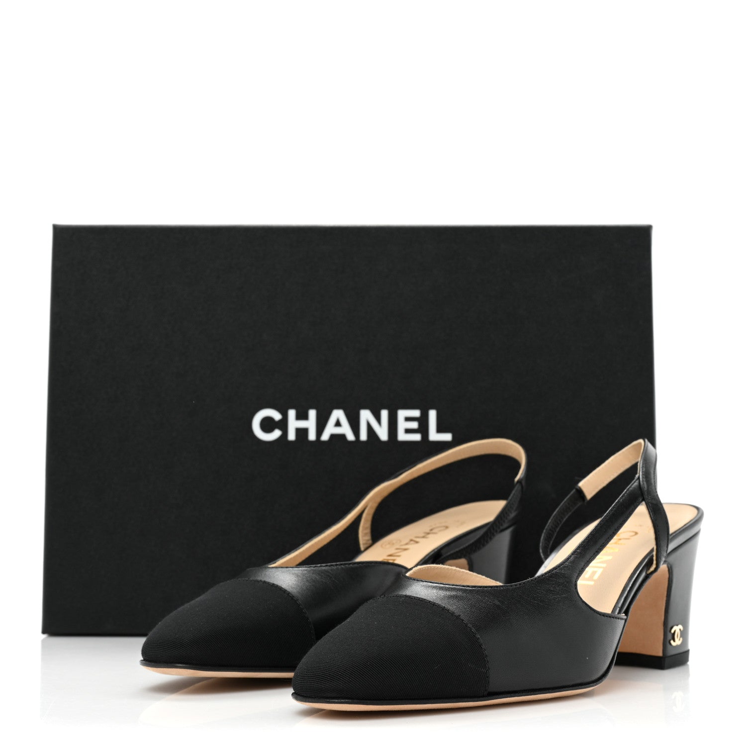 Chanel Goatskin Grosgrain Cap Toe CC Slingback Pumps 35.5 Black 9 of 9