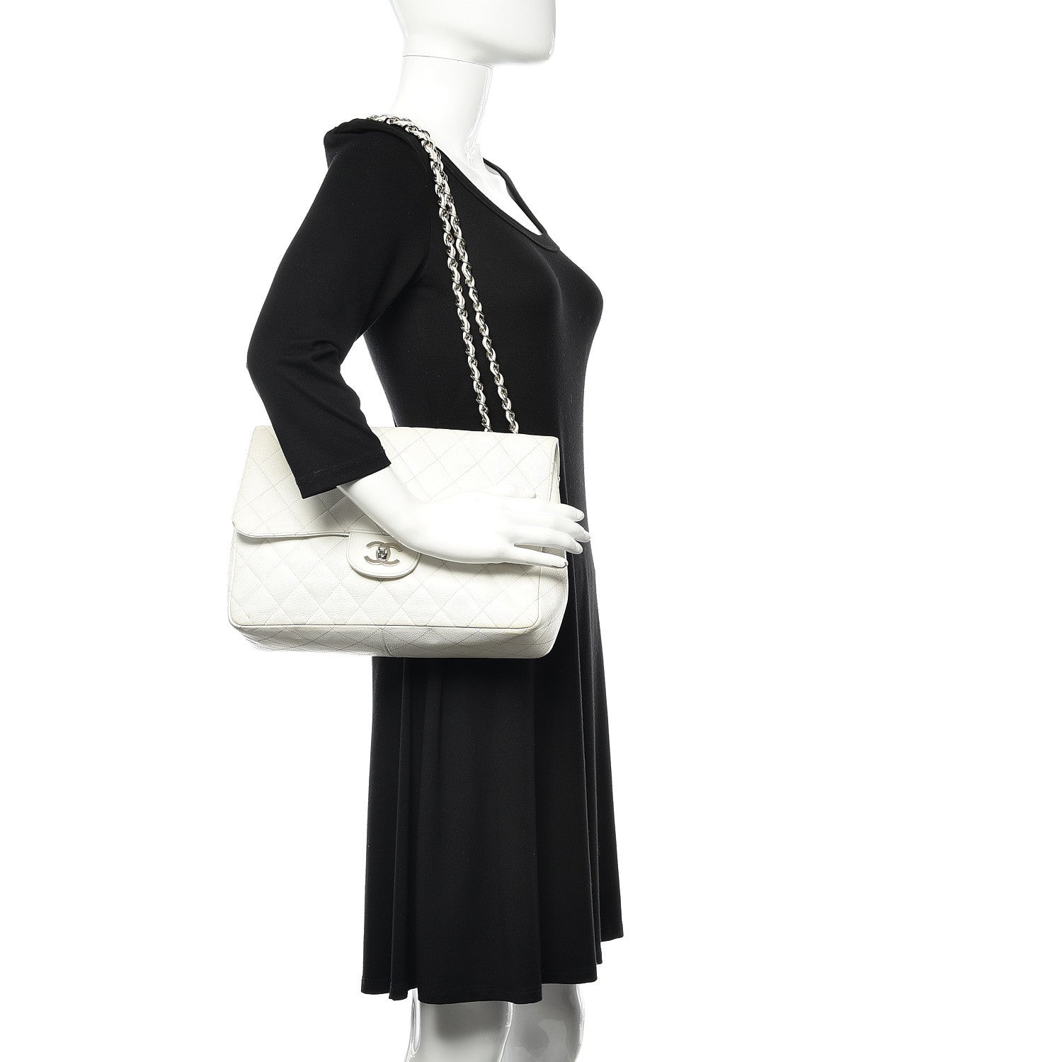 Chanel Caviar Quilted Jumbo Single Flap White 2 of 22