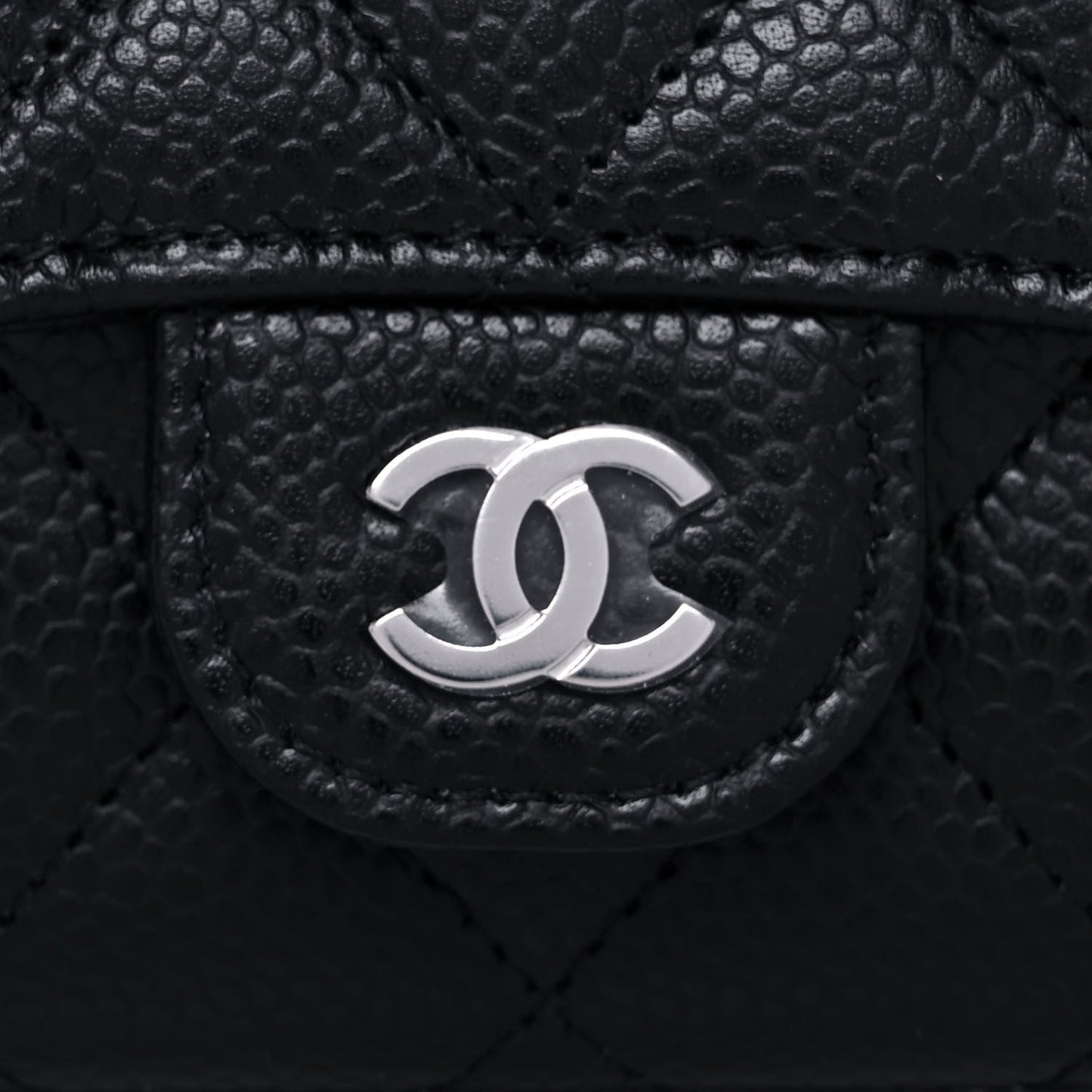 Caviar Quilted Flap Card Holder Wallet Black