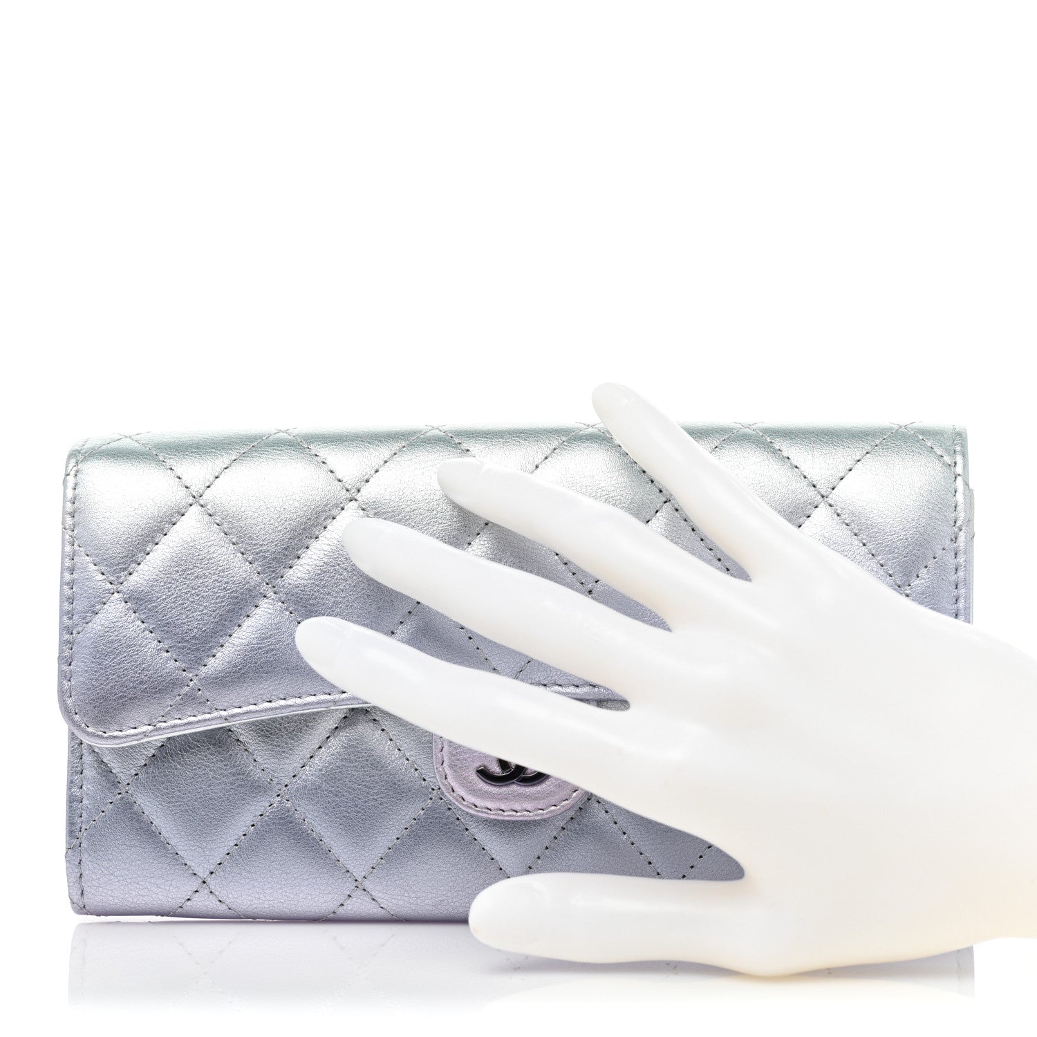 Chanel Gradient Metallic Calfskin Quilted Large Gusset Flap Wallet Silver Blue Yellow Purple 2 of 10