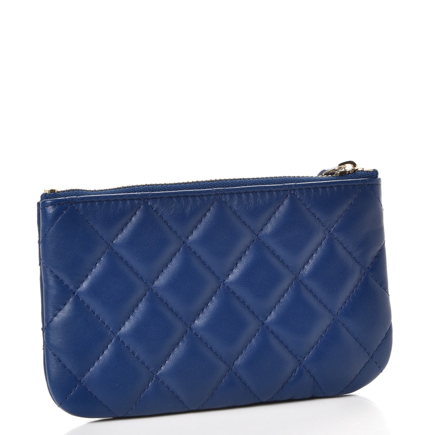 Lambskin Quilted Small Cosmetic Case Dark Blue