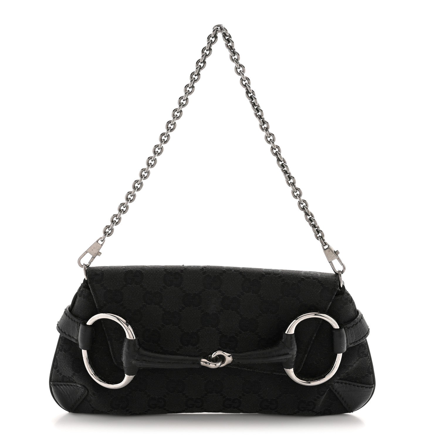 Gucci Monogram Horsebit Chain Clutch Black 1 of 13