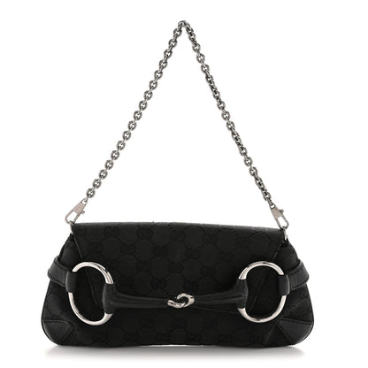 Gucci Monogram Horsebit Chain Clutch Black 1 of 13
