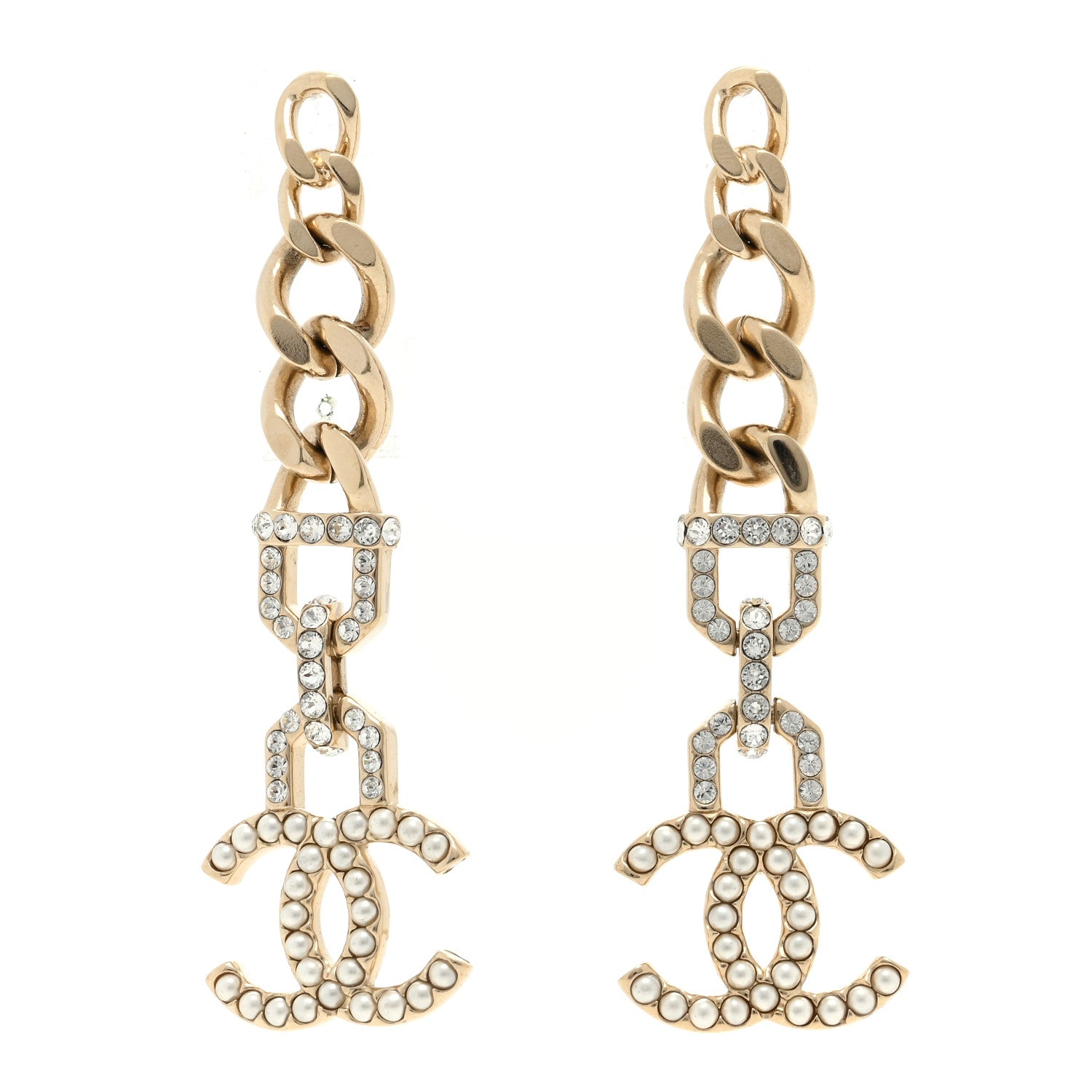 Chanel Metal Crystal CC Vendome CC Dangle Earrings Gold 1 of 4