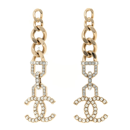 Chanel Metal Crystal CC Vendome CC Dangle Earrings Gold 1 of 4