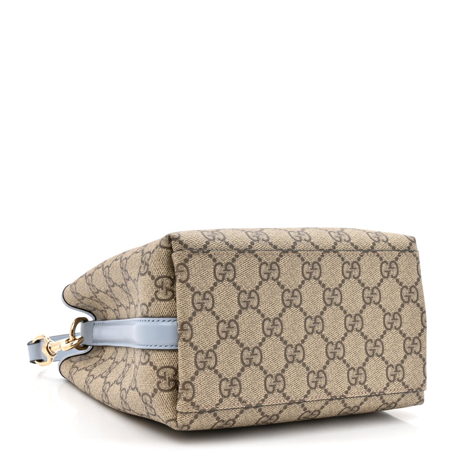 Gucci GG Supreme Monogram Emblem Small Shoulder Bag Beige Ebony Light Blue 3 of 9