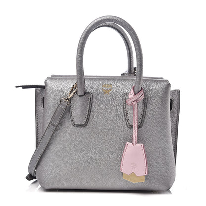 MCM Metallic Grained Calfskin Mini Milla Tote Spike Silver 1 of 9