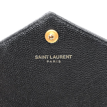 Saint Laurent Grain De Poudre Matelasse Chevron Monogram Envelope Chain Wallet Black 6 of 11