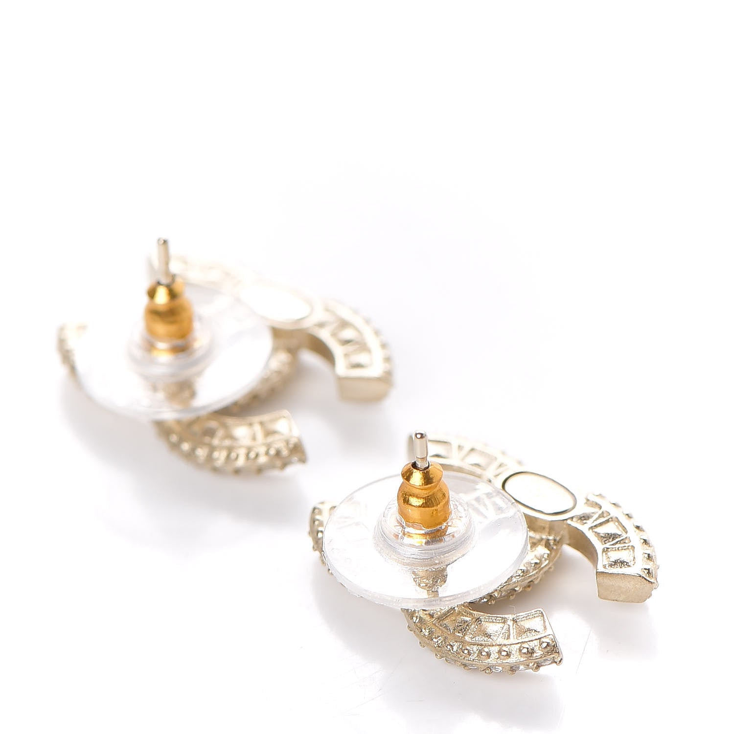 Chanel Crystal Timeless CC Earrings Light Gold 3 of 5