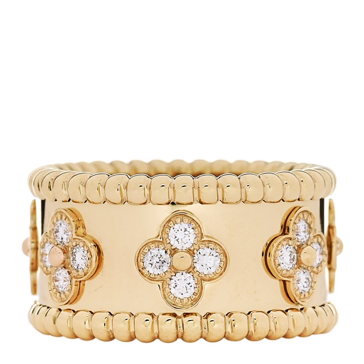 Van Cleef & Arpels 18K Yellow Gold Diamond Perlee Clovers Ring 50 5.5 3 of 4