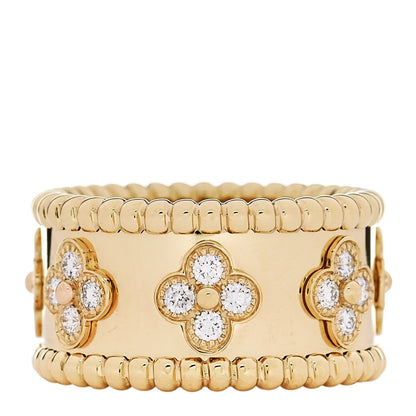 Van Cleef & Arpels 18K Yellow Gold Diamond Perlee Clovers Ring 50 5.5 3 of 4