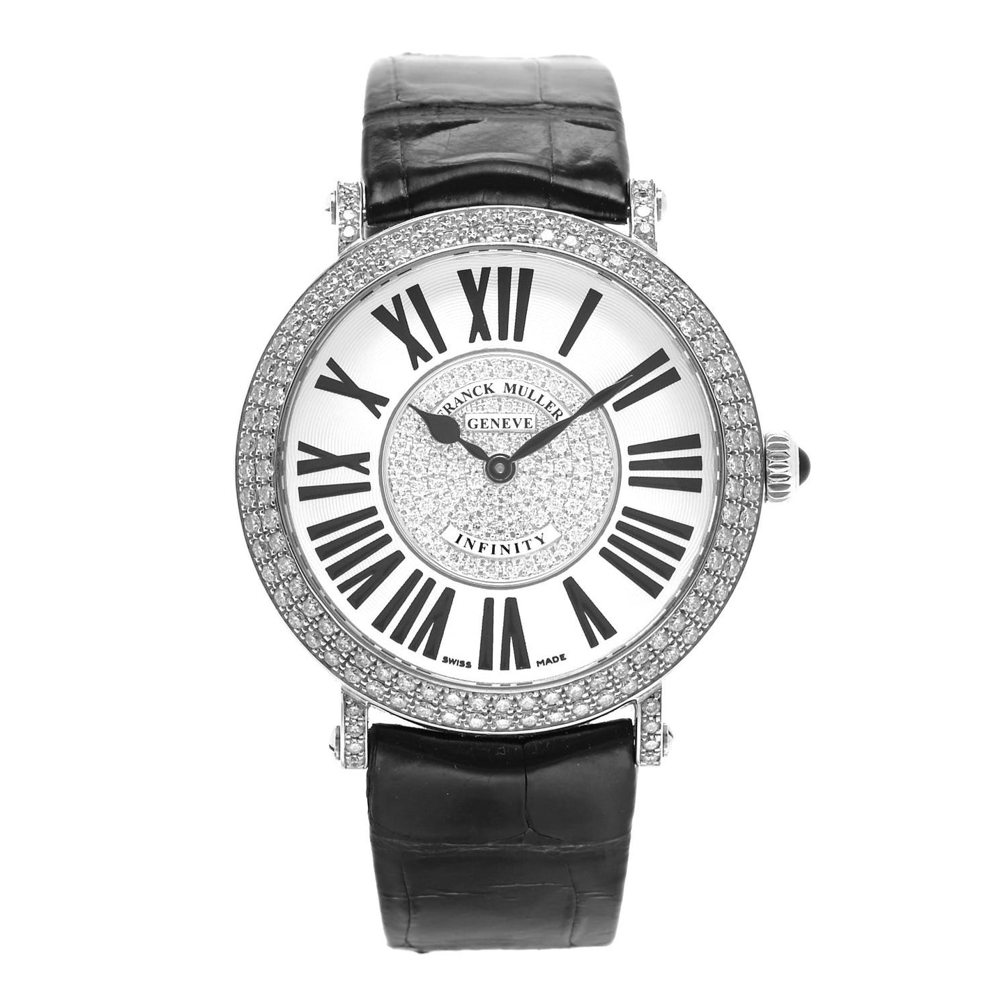 18K White Gold Alligator Diamond Pave Bezel 39mm Round Infinity Classic Quartz Watch 8035QZRD