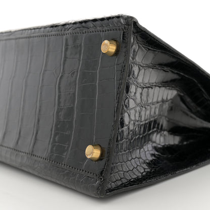 Hermes Shiny Porosus Crocodile Kelly Sellier 32 Black 10 of 11