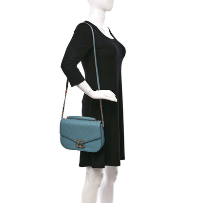 Chanel Grained Calfskin Quilted Medium Cuba Top Handle Flap Blue 2 of 16