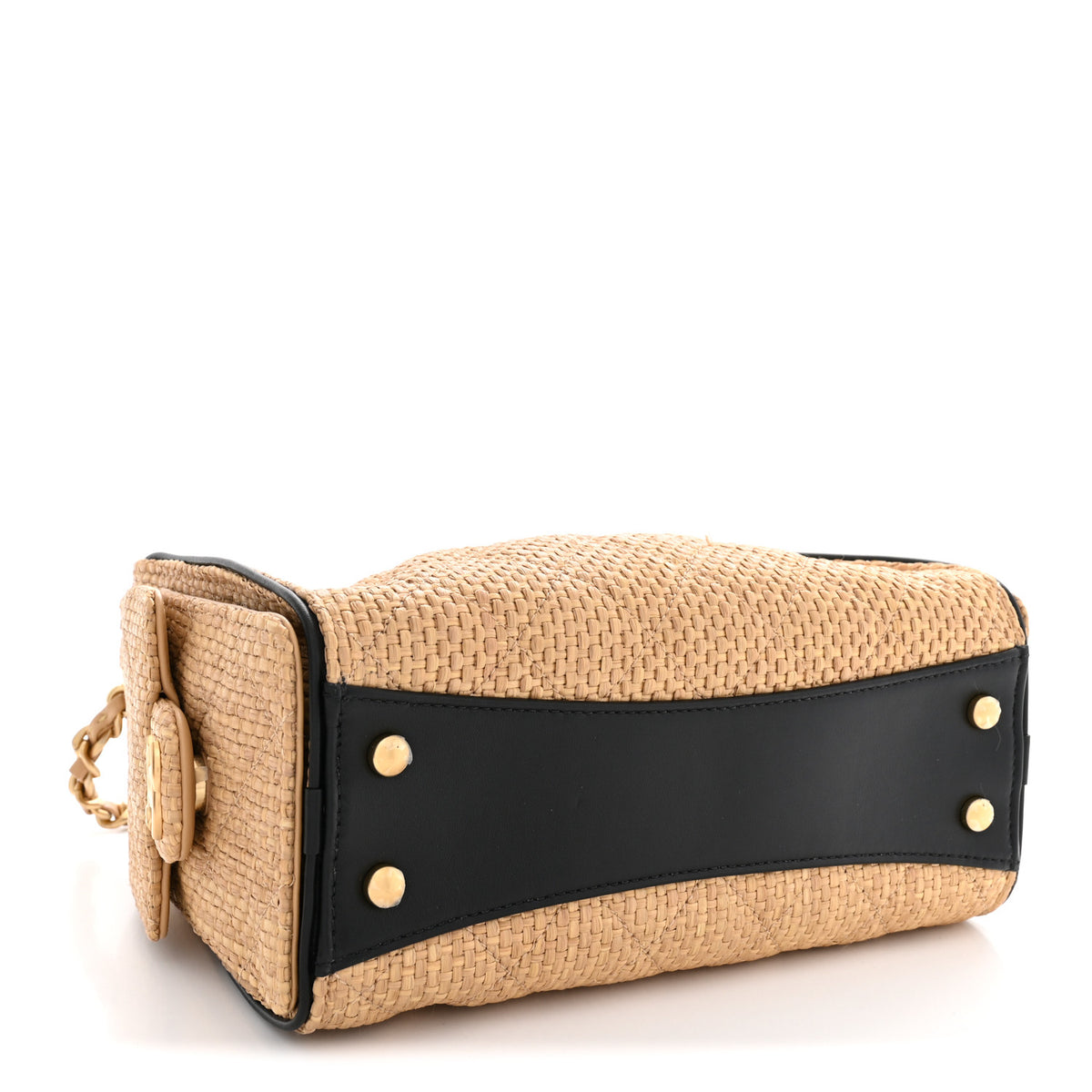 Braided Raffia Calfskin Quilted Mini Chanel 25 Handbag Beige Black