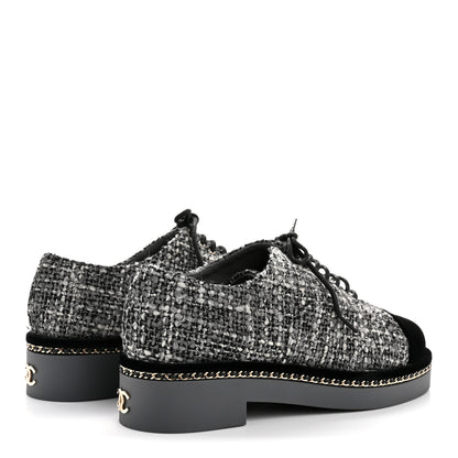 Chanel Tweed Suede CC Lace Up Oxfords 38.5 Grey Black 5 of 10