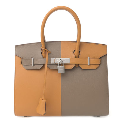 Hermes Epsom Casaque Birkin Sellier 30 Etoupe Sesame Bleu Indigo 1 of 9