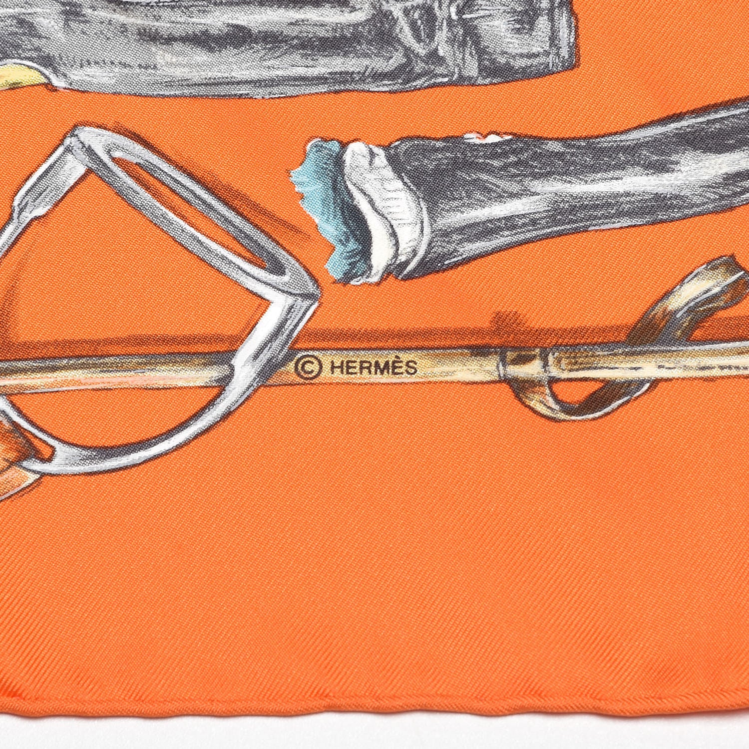 Hermes Silk A Propos de Bottes Pocket Square Orange 3 of 4