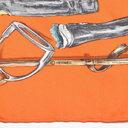 Hermes Silk A Propos de Bottes Pocket Square Orange 3 of 4