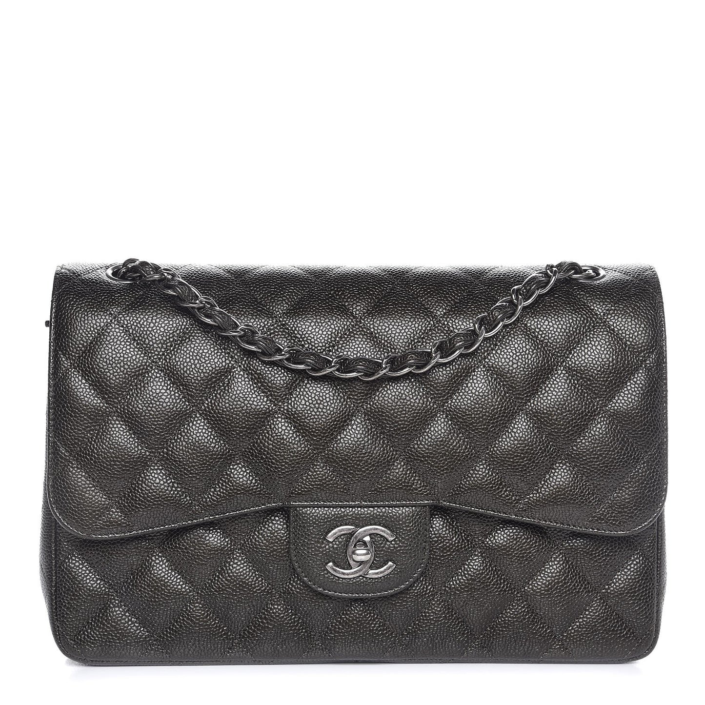 Caviar Quilted Jumbo Double Flap Dark Charcoal