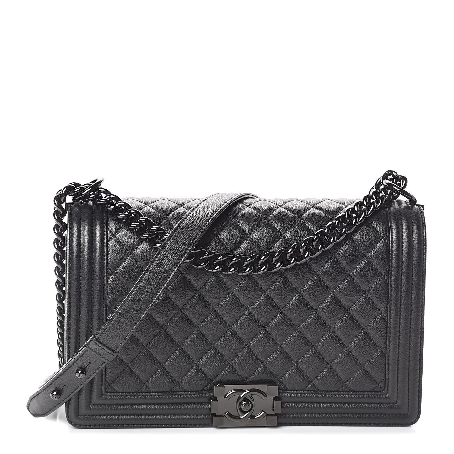 Iridescent Grained Lambskin Quilted New Medium Boy Flap So Black