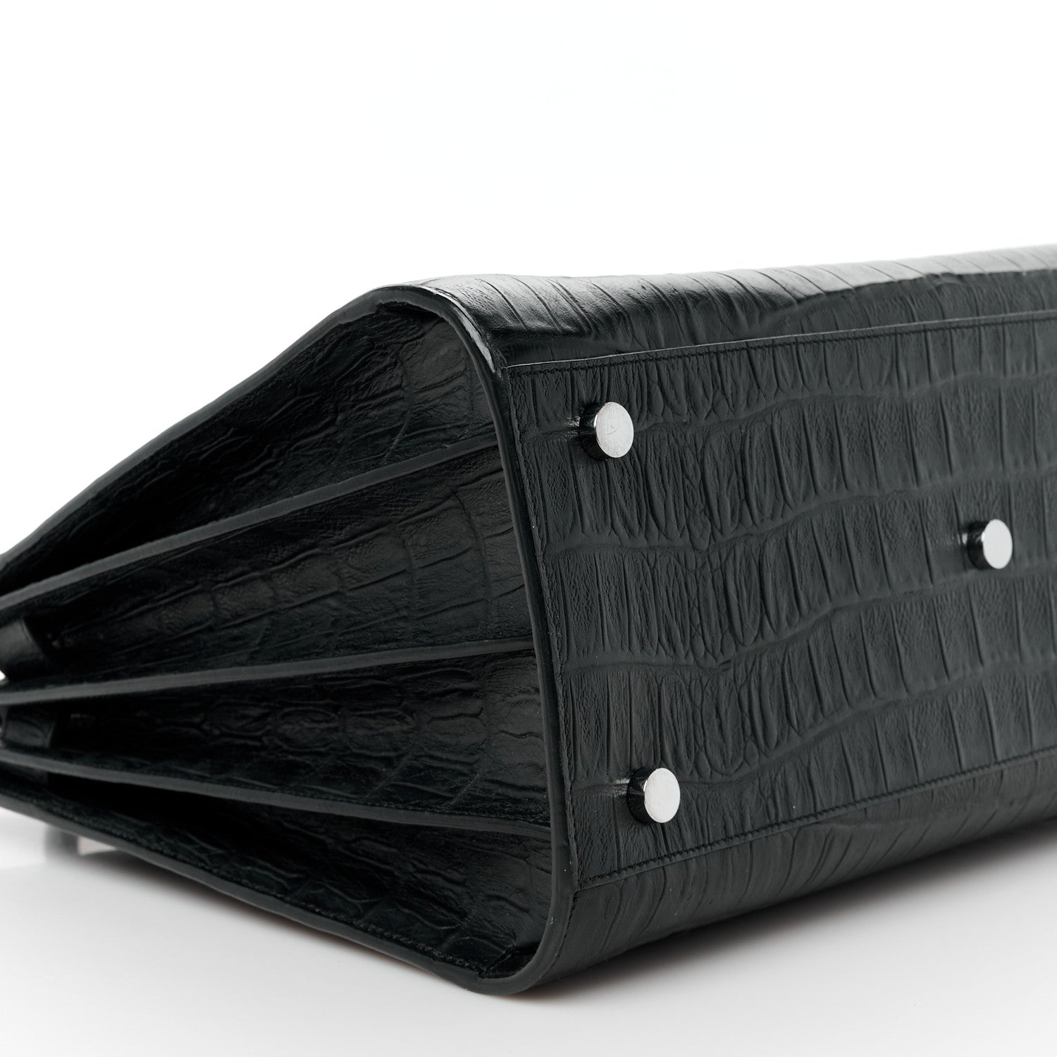 Saint Laurent Calfskin Crocodile Embossed Small Supple Sac de Jour Black 10 of 11
