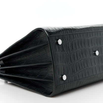 Saint Laurent Calfskin Crocodile Embossed Small Supple Sac de Jour Black 10 of 11